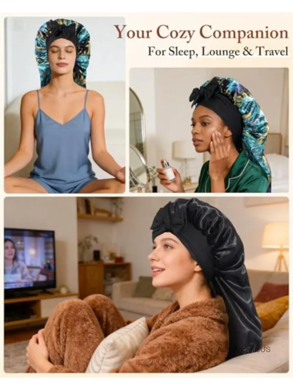 Double Layer Satin Bonnet for Braids Sleep Cap with Tie Band